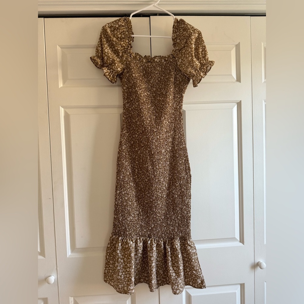 Floral Brown Midi Dress